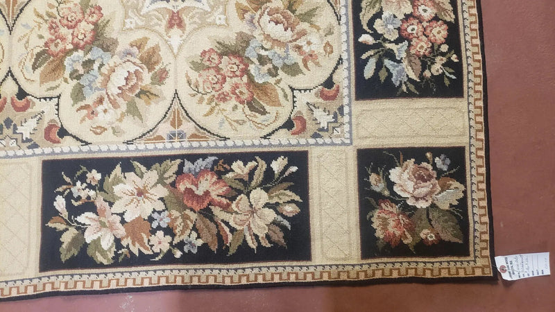 Needlepoint Rug 8x10ft Allover European Design Flowers 100% Wool Hand Knotted Aubusson Area Rug Brand New Flatweave Needle Point Carpet Chic by Jewel Rugs