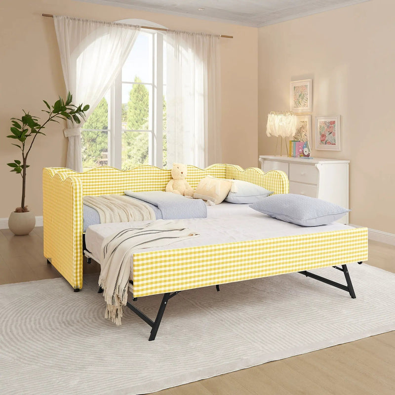 Gingham Daybed With USB Charging Port, Wave-Shaped Design by HouseOfZazla