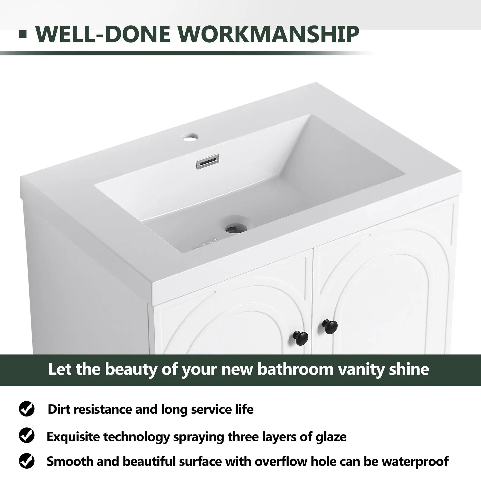 Contemporary Freestanding Bathroom Vanity With Resin Sink & Soft-Close Cabinet Doors by HouseOfZazla