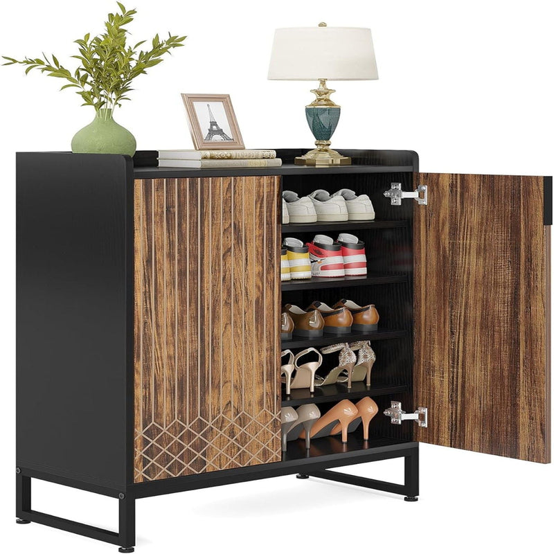 5 Tier Shoe Cabinet With Doors, Compact Entryway Storage Organizer by HouseOfZazla