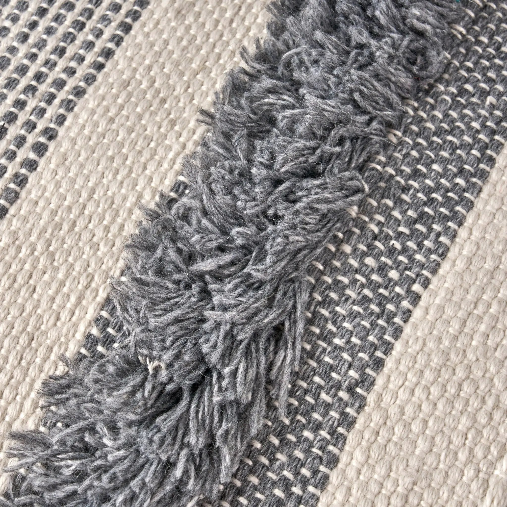 Karim - Faux Yarn Large Pouf, Durable - Ivory / Gray by HouseOfZazla