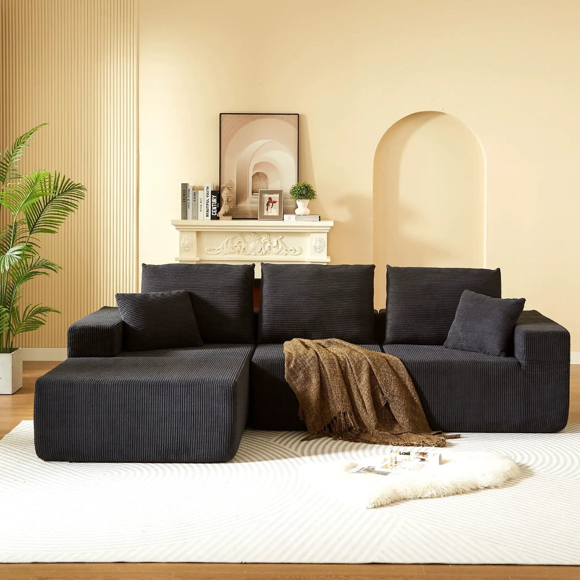 Modular Sectional Sofa With Chaise, L Shaped Cloud Couch With Deep Seat, Sectional Couches For Living Room - Black by Unique Piece Furniture