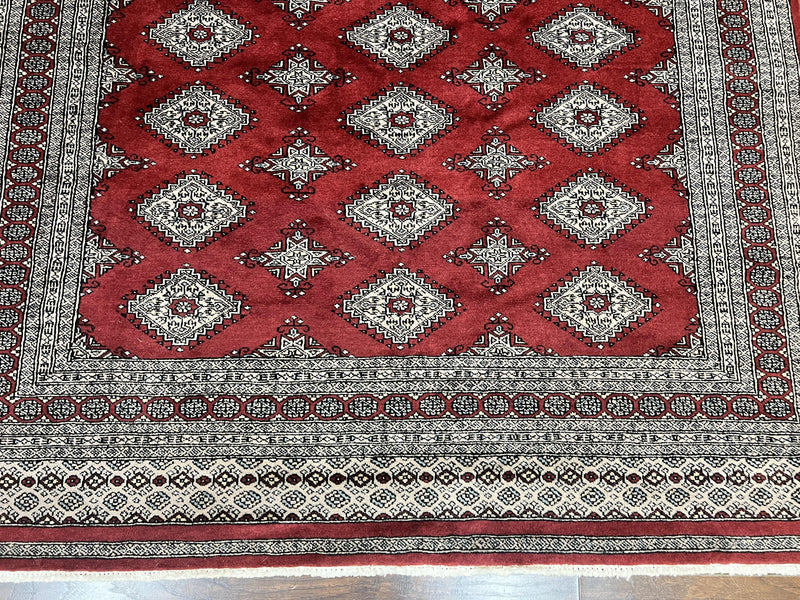 Pakistani Bokhara Rug 6x8, Fine Turkoman Carpet, Wool Handmade Vintage, Red, 6 x 8 Medium Sized Rug, Turkmen Rug by Jewel Rugs