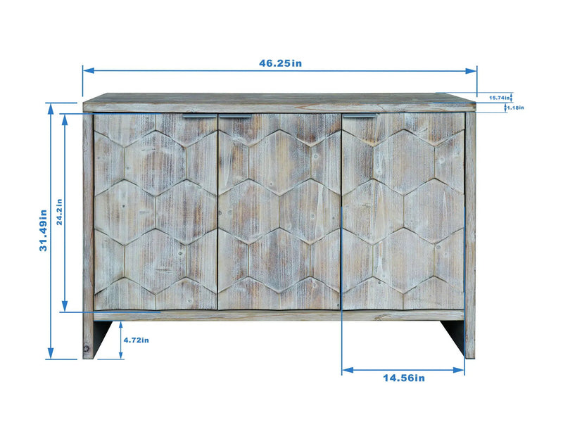 Accent Cabinet Farmhouse Style 3 Door Wooden Cabinet Sideboard Buffet Server Cabinet Storage Cabinet, For Living Room - Natural Wood Wash by HouseOfZazla