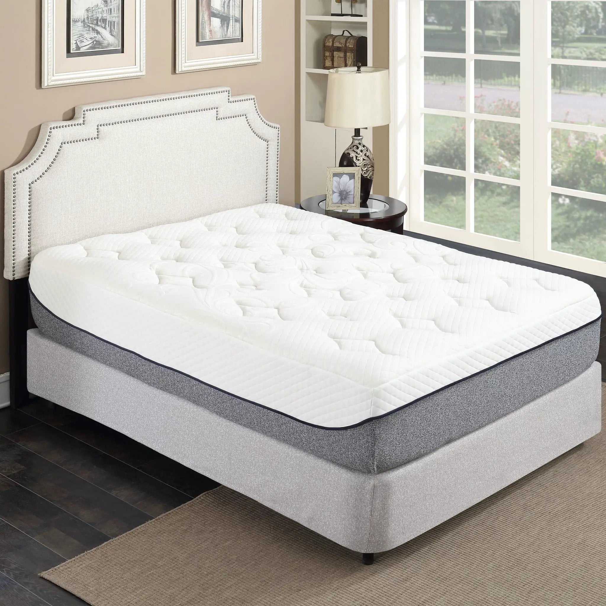 13" Ultra Plush Gel Memory Foam Mattress For Bed With Double Layered Jacquard Cover - Gray / White - King by HouseOfZazla