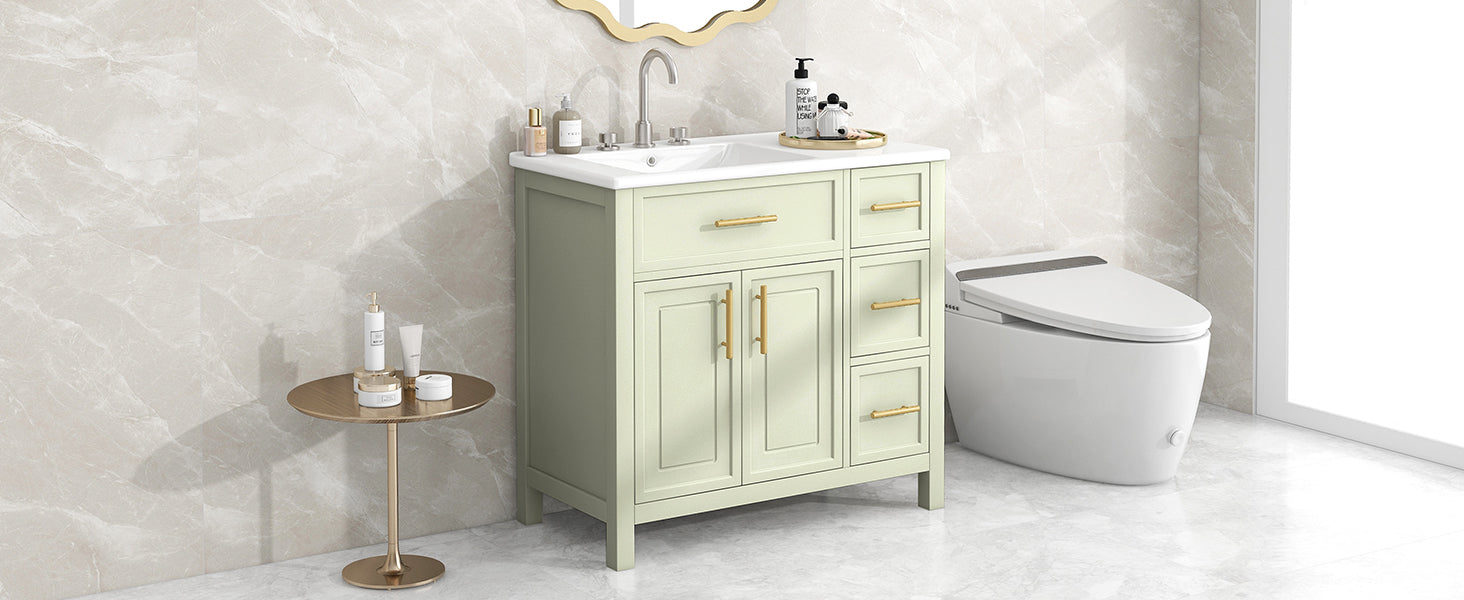 36" Bathroom Vanity with Sink Top, Cabinet with Two Doors and Three Drawers by HouseOfZazla
