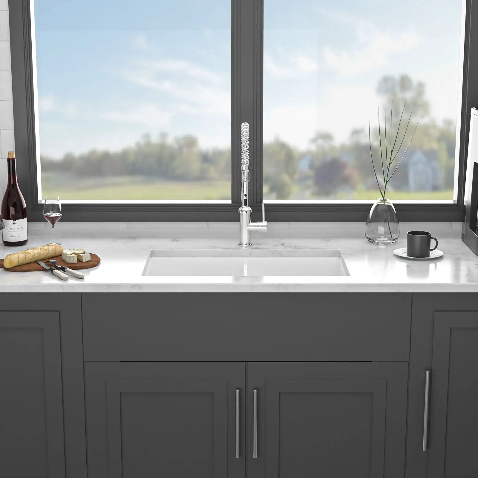 Elegant Dual Mount 32" Undermount Double Bowl Ceramic Kitchen Sink - White by HouseOfZazla