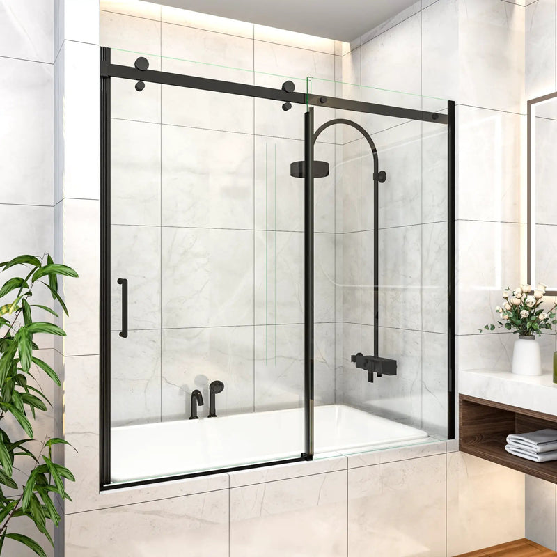 Mod Semi-Frameless Sliding Bathtub Door in Matte Black