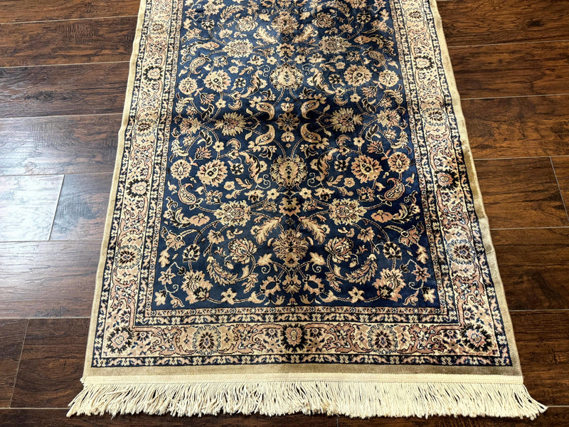 Vintage Art Silk Rug 3x4, Traditional Oriental Persian Design Rug, Belgium Power Loomed Rug, Navy Blue by Jewel Rugs