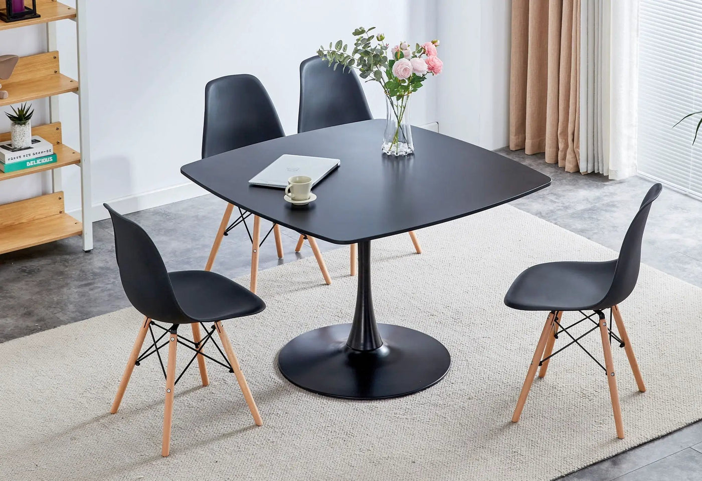 Table Mid-Century Dining Table For 4-6 People With Round Table Top, Pedestal Dining Table, End Table Leisure Coffee Table by Unique Piece Furniture