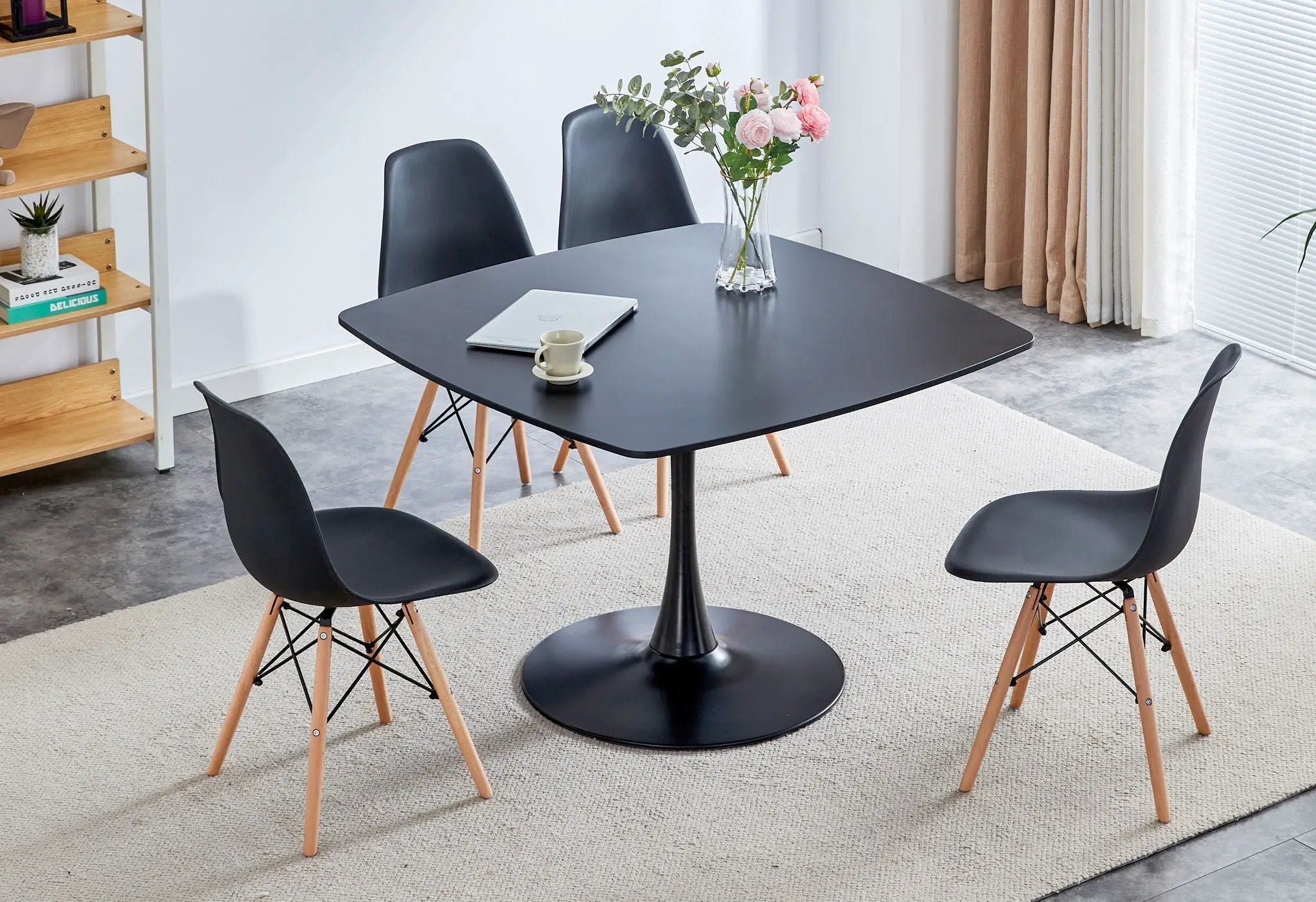 Table Mid-Century Dining Table For 4-6 People With Round Table Top, Pedestal Dining Table, End Table Leisure Coffee Table by Unique Piece Furniture
