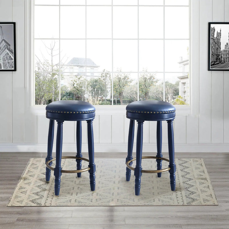 360° Swivel Wooden Barstools With Upholstered Seat, Counter Height (Set of 2) by HouseOfZazla