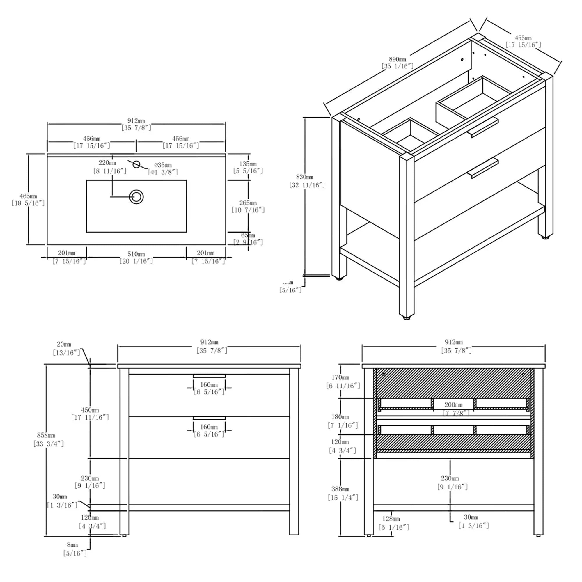 36 Inch Freestanding Bathroom Vanity with Sink, Soft-Close Drawer, Ceramic Sink, Plywood by HouseOfZazla