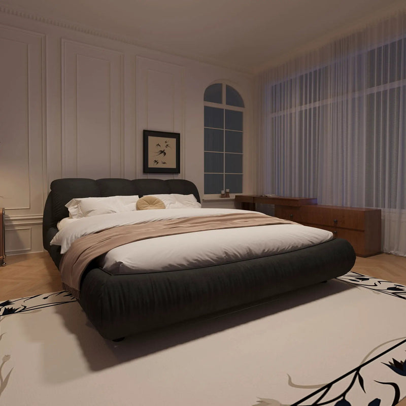 Luxury Upholstered Platform Bed With Oversized Padded Backrest And Solid Wood Frame by HouseOfZazla