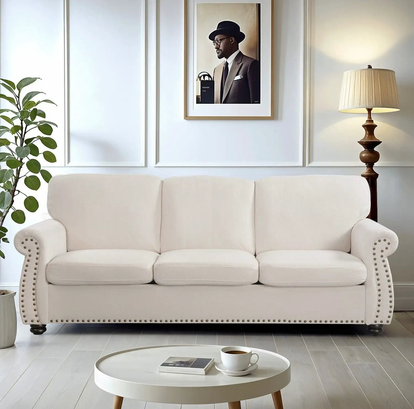 Soft Sofa, Upholstered 3 Seater Couch With High Density Foam, Loose Back Cushions And Turned Legs by Unique Piece Furniture