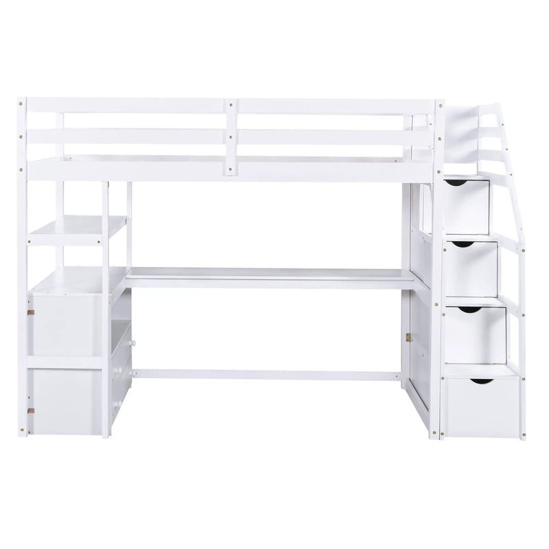 Loft Bed With Desk, Shelves, 2 Drawers, Storage Staircase by Unique Piece Furniture