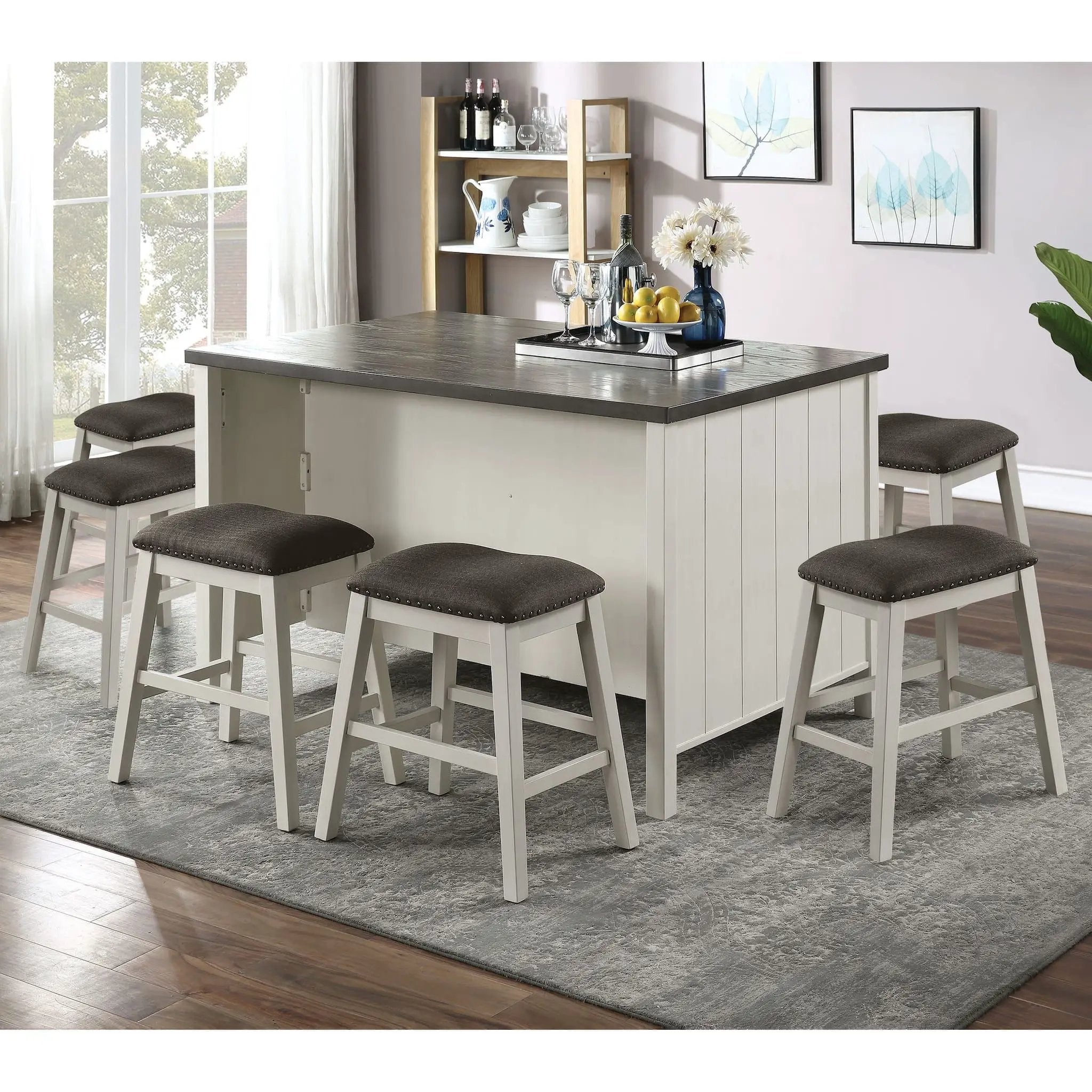 Counter Height Dining Table With Storage Cabinet Base - Dark Gray / Off White / Off White / Gray by Unique Piece Furniture