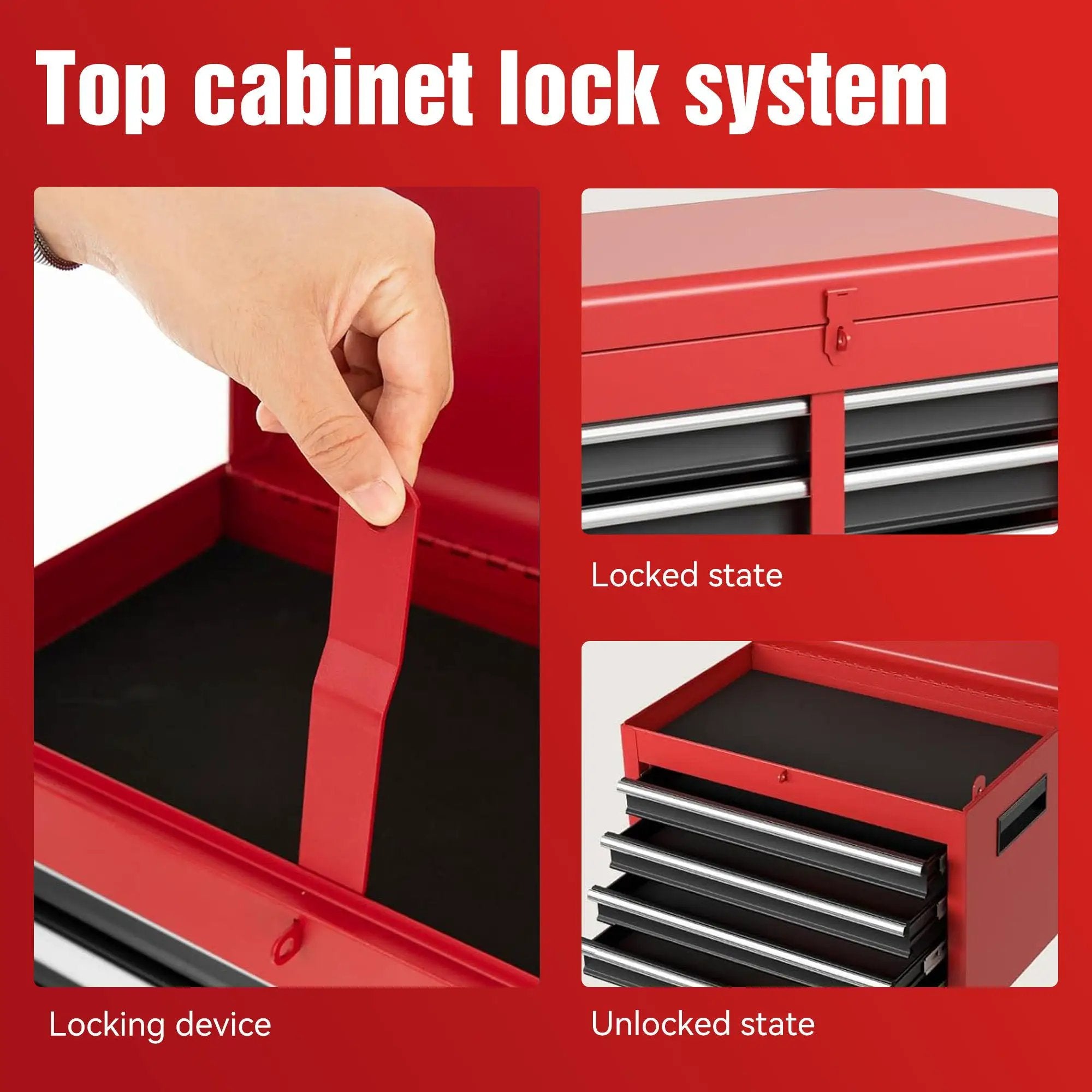 Tool Chest, 5 Drawer Rolling Tool Storage Cabinet With Detachable Top Tool Box, Liner, Universal Lockable Wheels, Adjustable Shelf, Locking Mechanism, Metal Tool Cart For Garage Workshop by HouseOfZazla