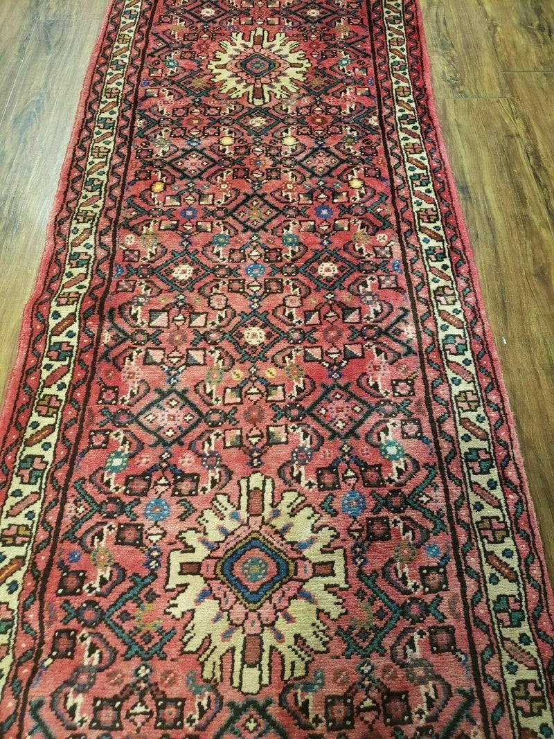 Persian Hamadan Runner Rug 2.8 x 14, Red, Vintage Handmade Wool Runner Rug by Jewel Rugs