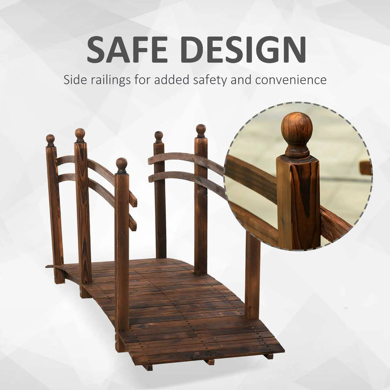 Outsunny - Fir Wood Garden Bridge Arc Walkway With Side Railings, Perfect For Backyards, Gardens, & Streams, Carbonized - Brown by Unique Piece Furniture