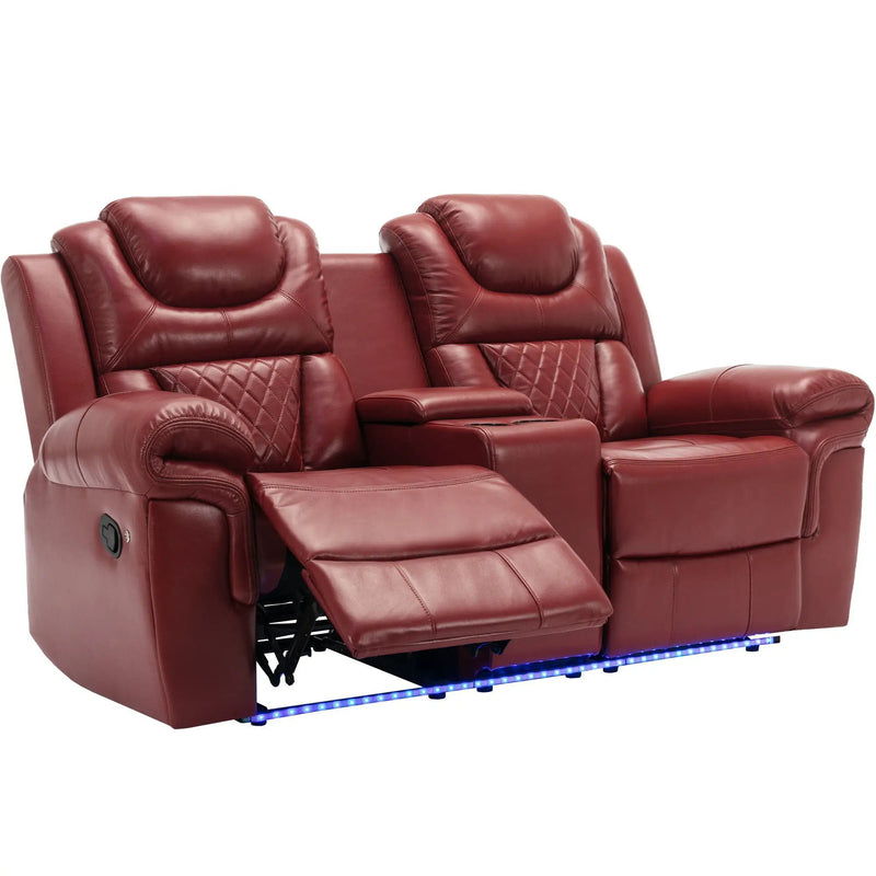 3 Pieces Recliner Sofa Sets Home Theater Seating Manual Recliner Chair With Center Console And LED Light Strip For Living Room by HouseOfZazla