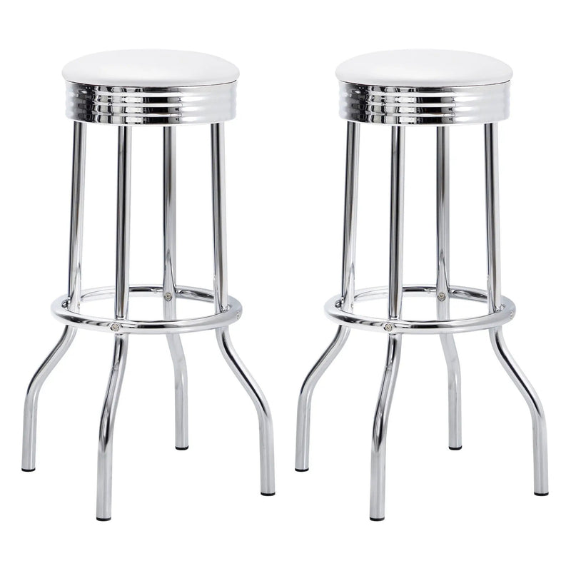 Retro Upholstered Metal Swivel Bar Stool White (Set of 2) by Unique Piece Furniture