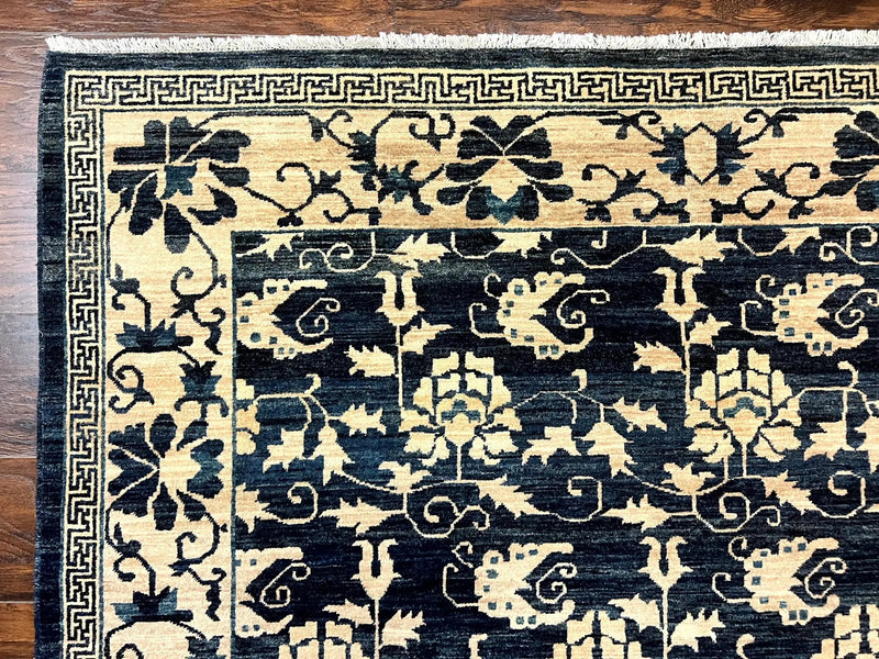 Sino Persian Rug 6x9, Hand Knotted Wool Carpet, Floral Allover, Blue Cream-Tan by Jewel Rugs