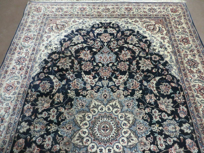 4' X 7' Vintage Handmade India Wool Silk Accent Rug Hand Knotted Black Organic by Jewel Rugs
