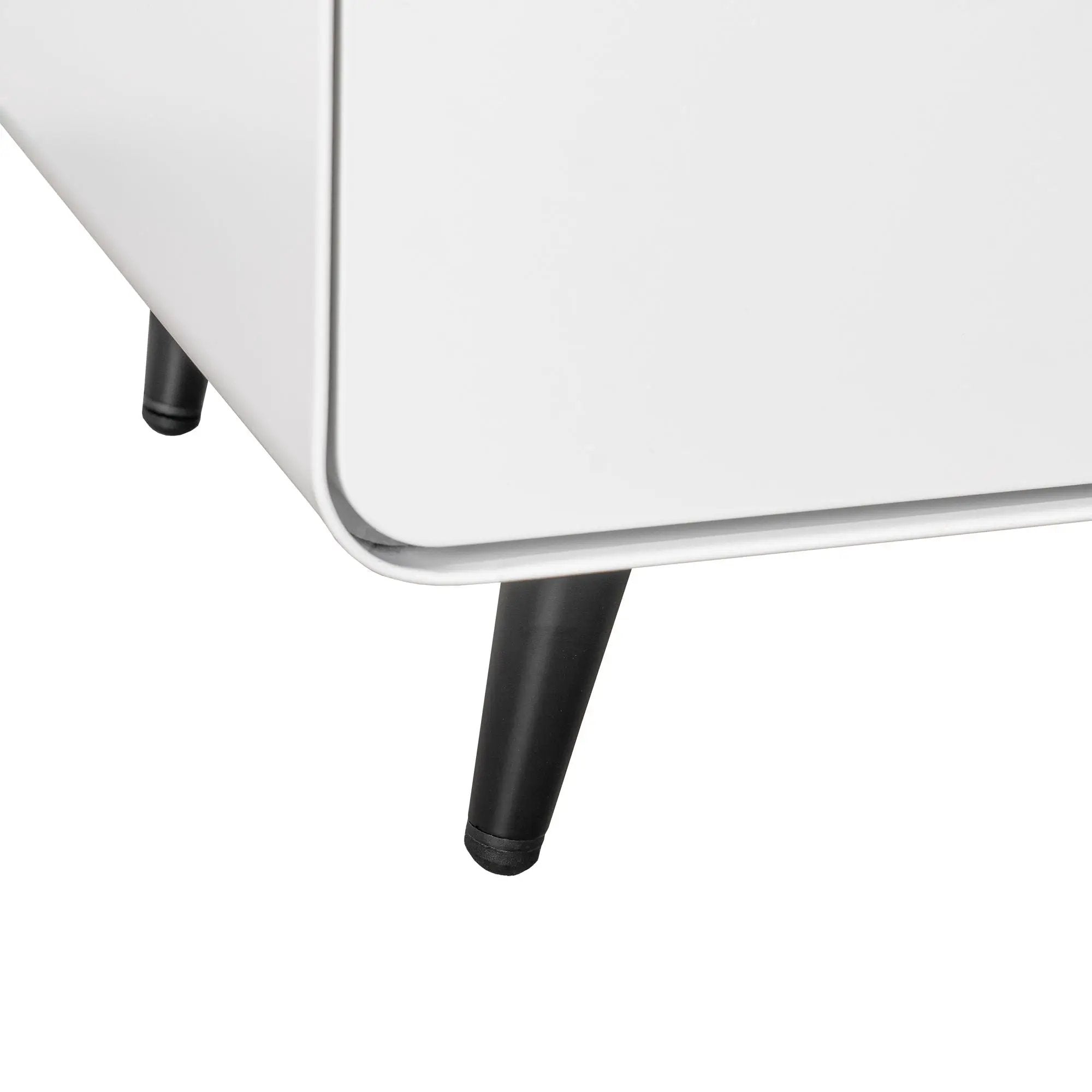 Modern Night Stand Storage Cabinet For Living Room Bedroom, Steel Cabinet With 2 Drawers, Bedside Furniture, Circular Handle - White by HouseOfZazla