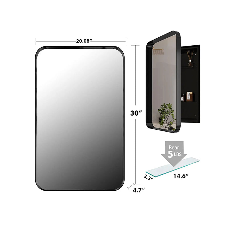 20x30 Inch Recessed Black Metal Framed Medicine Cabinet by HouseOfZazla