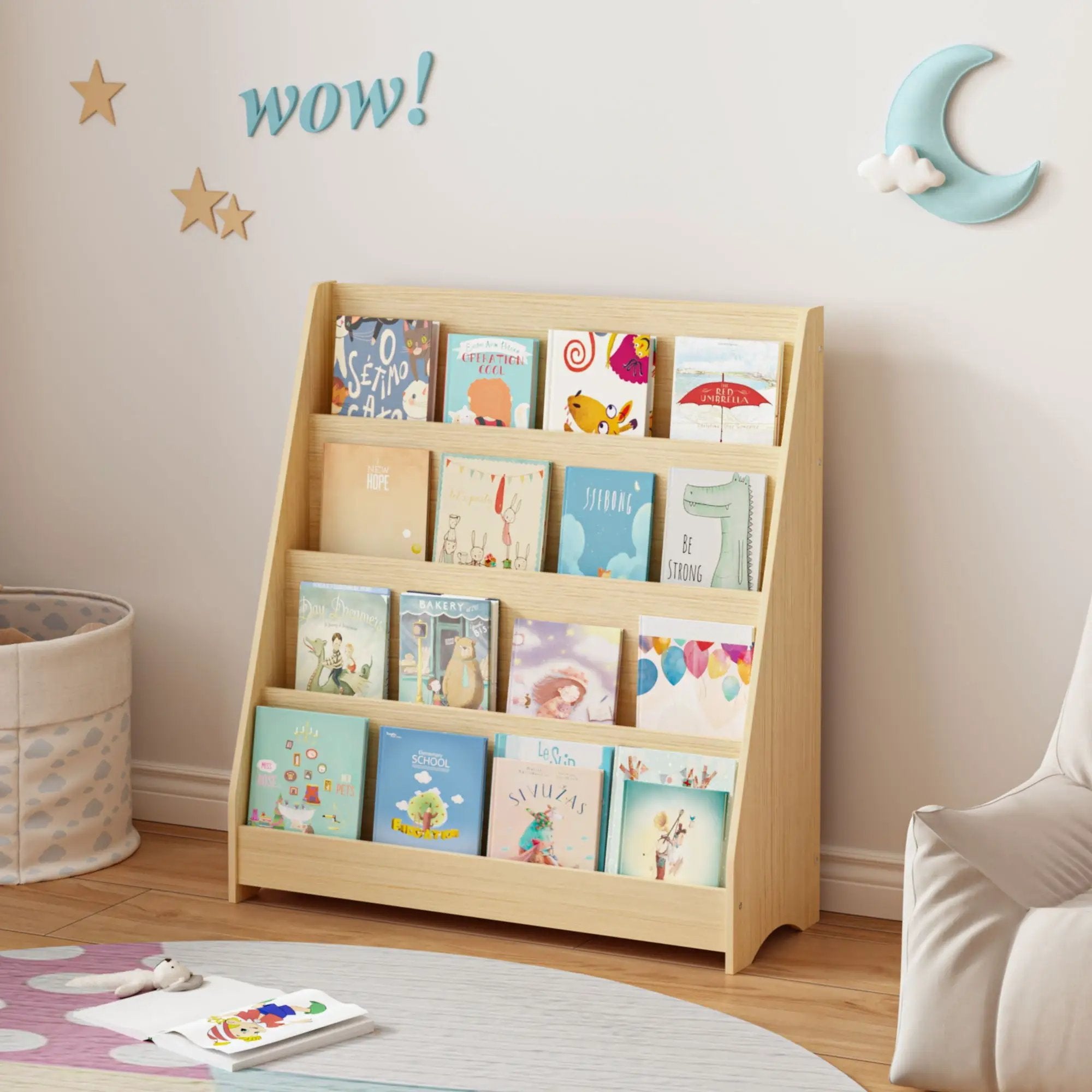 4 Tier Bookshelf, Toddler Book Display Shelves by Unique Piece Furniture