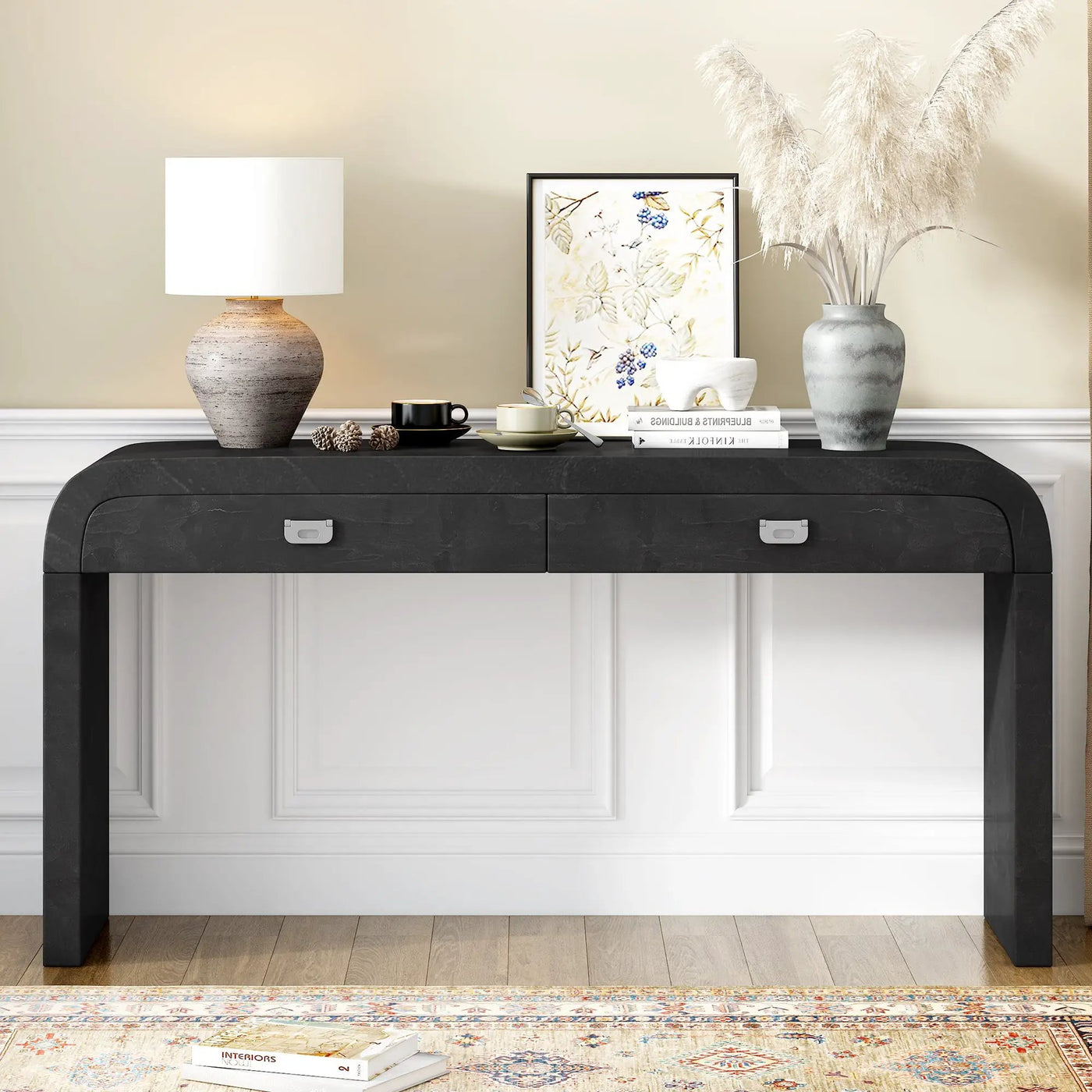 U_STYLE 60'' Wooden Entryway Table with Burl Veneer by HouseOfZazla