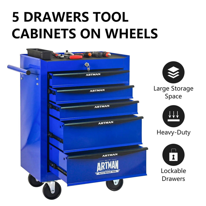 Rolling Metal Tool Chest With Drawers, Steel Storage Cabinet With Ball Bearing Slides by HouseOfZazla