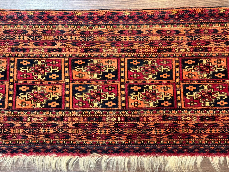 Antique Persian Turkoman Mafresh Rug 1x4, Wool, Tribal Collectible by Jewel Rugs
