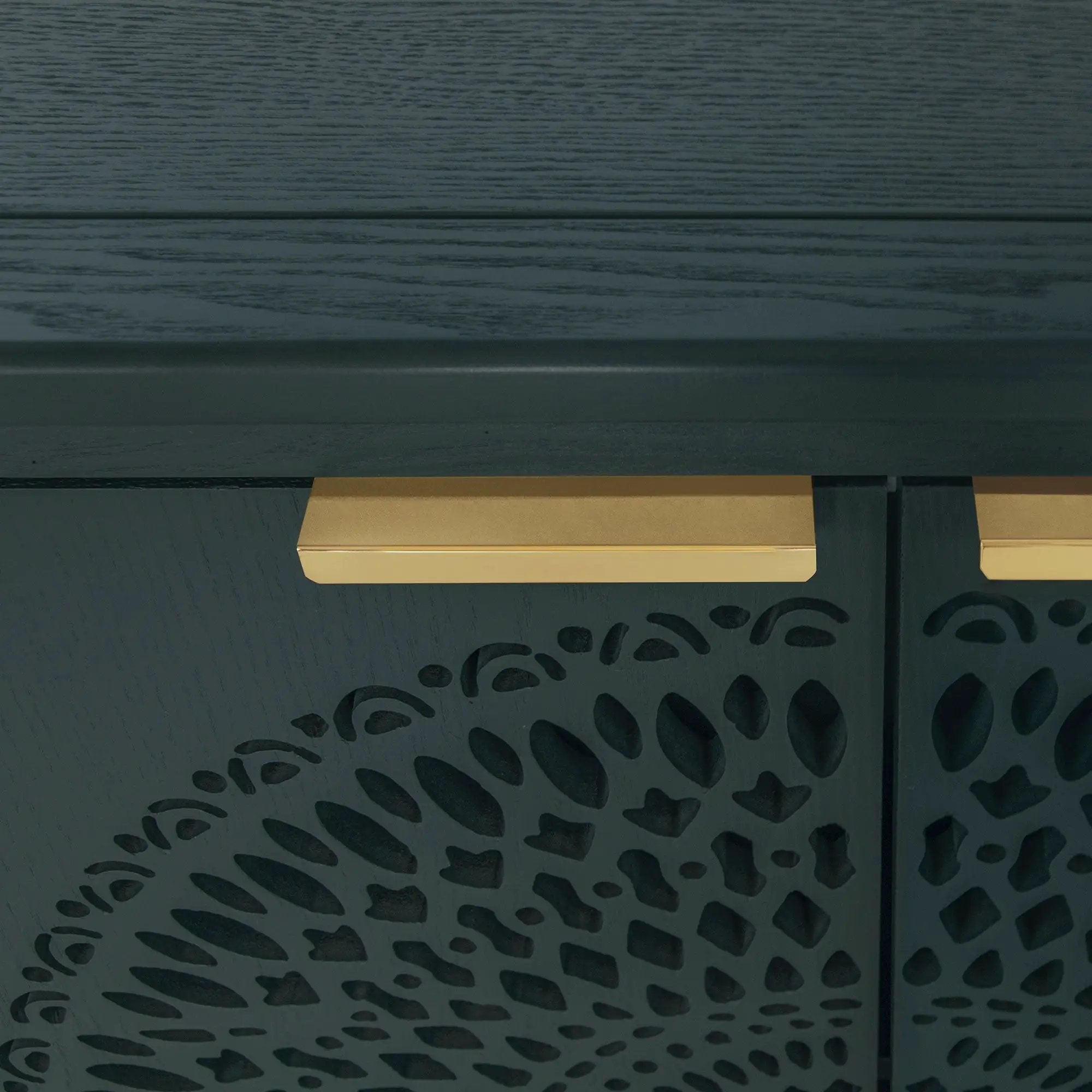 Hollow Carved 2 Door Accent Cabinet With Adjustable Shelf, Sideboard Buffet For Entryway, Living Room Or Bedroom - Blackish Green by HouseOfZazla