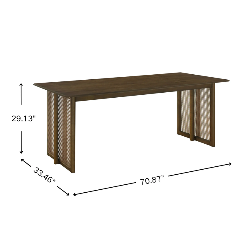 Walnut-Colored Rubber Wood Dining Table with Rattan Accents by HouseOfZazla