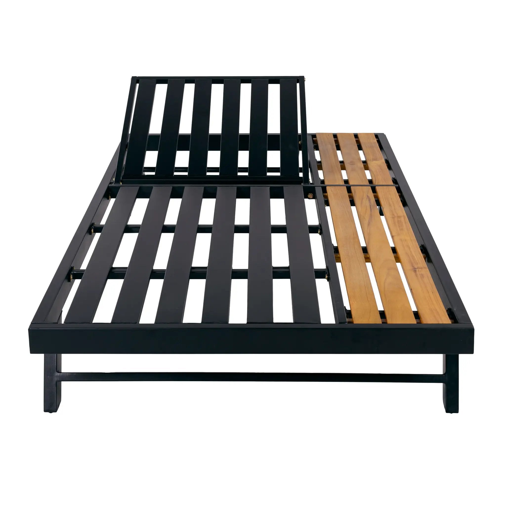 Black Iron + Teak Finish Wood Chaise Lounge Frame by HouseOfZazla