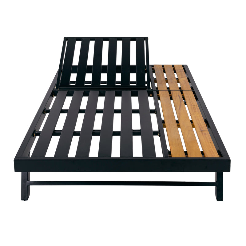 Black Iron + Teak Finish Wood Chaise Lounge Frame by HouseOfZazla