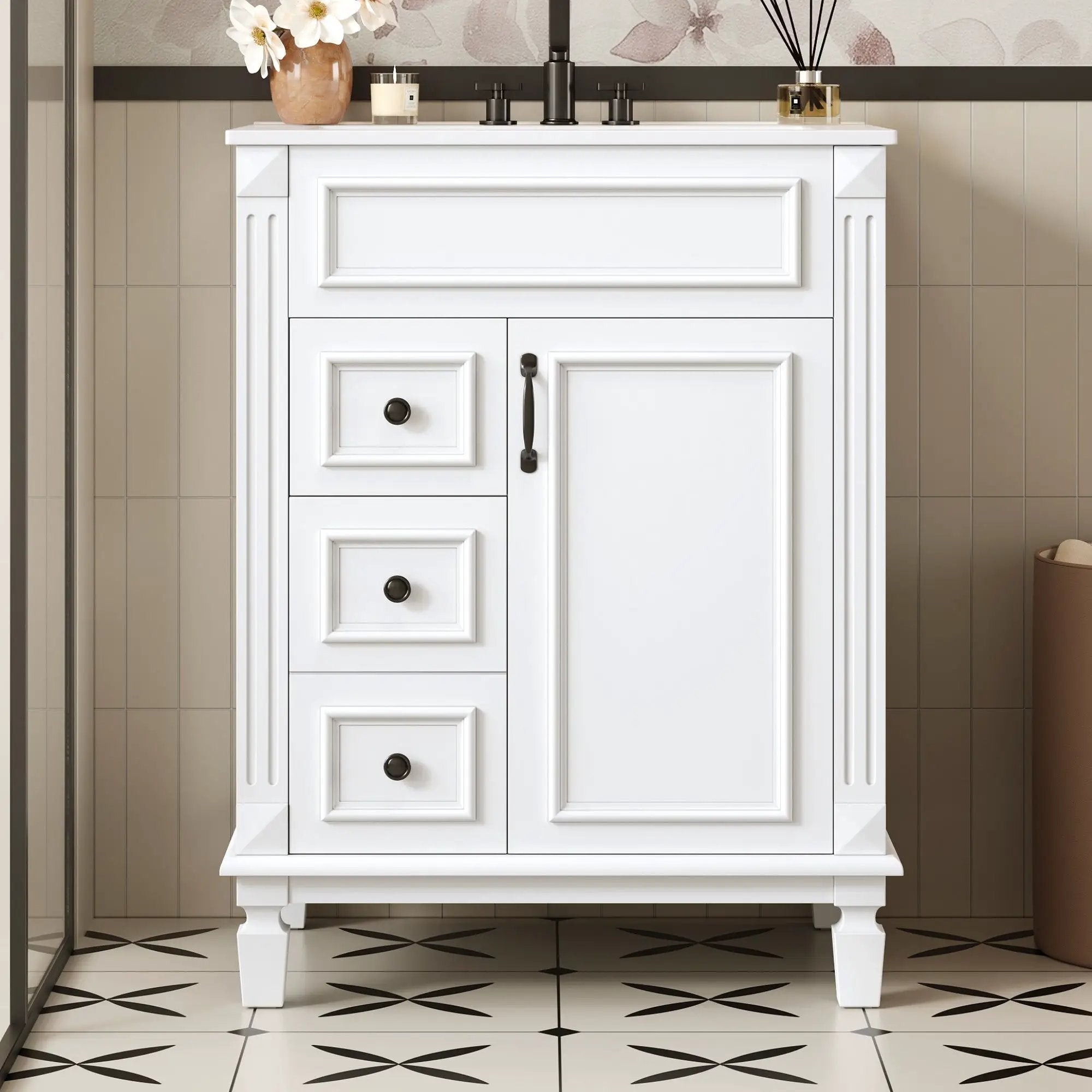 Bathroom Vanity With Sink, Compact Cabinet & 2 Drawers And Adjustable Shelf by Unique Piece Furniture