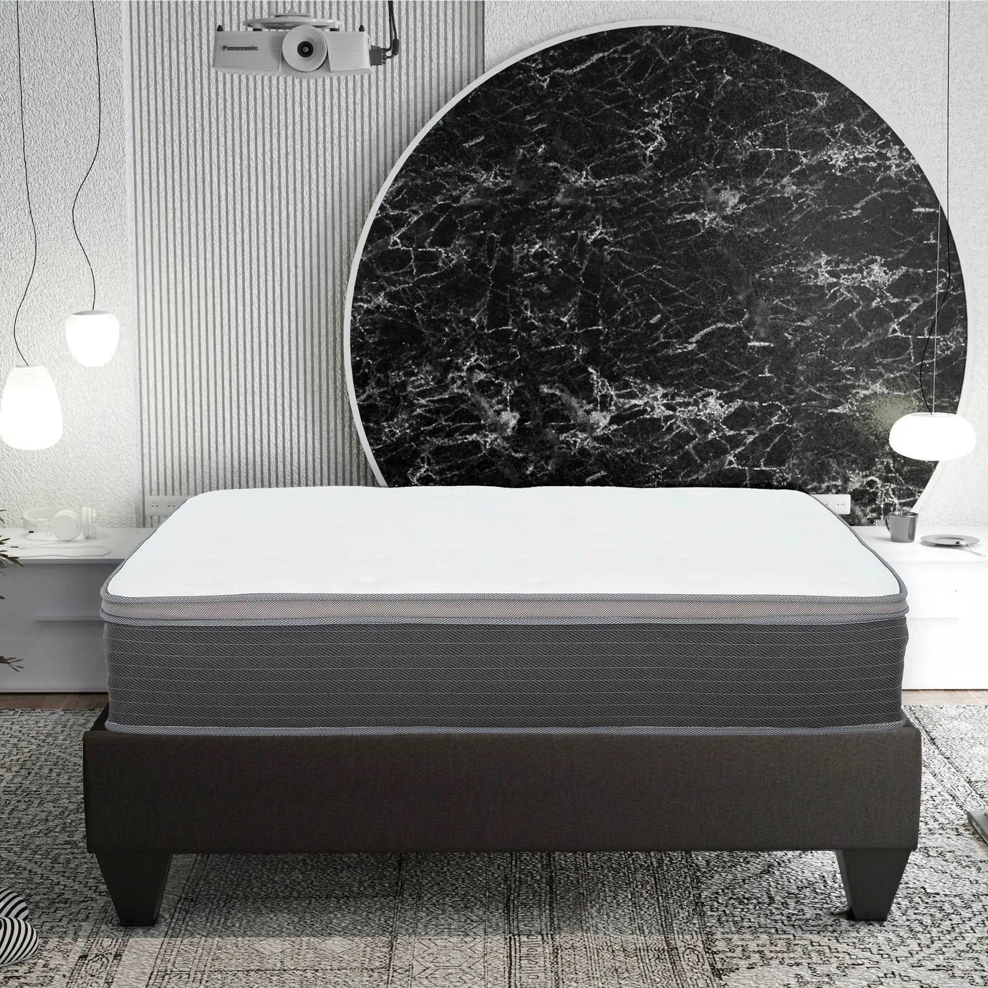 12'' Hybrid Mattress In A Box, Plush Gel Memory Foam Mattress Top With Pocket Coil Base - Gray / White - Queen by HouseOfZazla