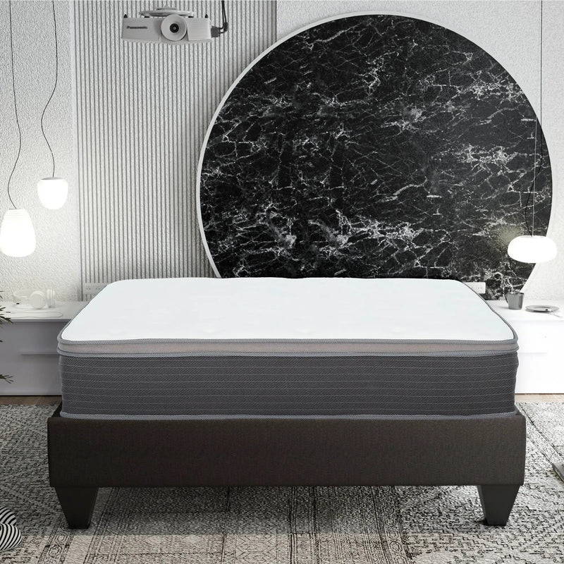 12'' Hybrid Mattress In A Box, Plush Gel Memory Foam Mattress Top With Pocket Coil Base - Gray / White - Queen by HouseOfZazla