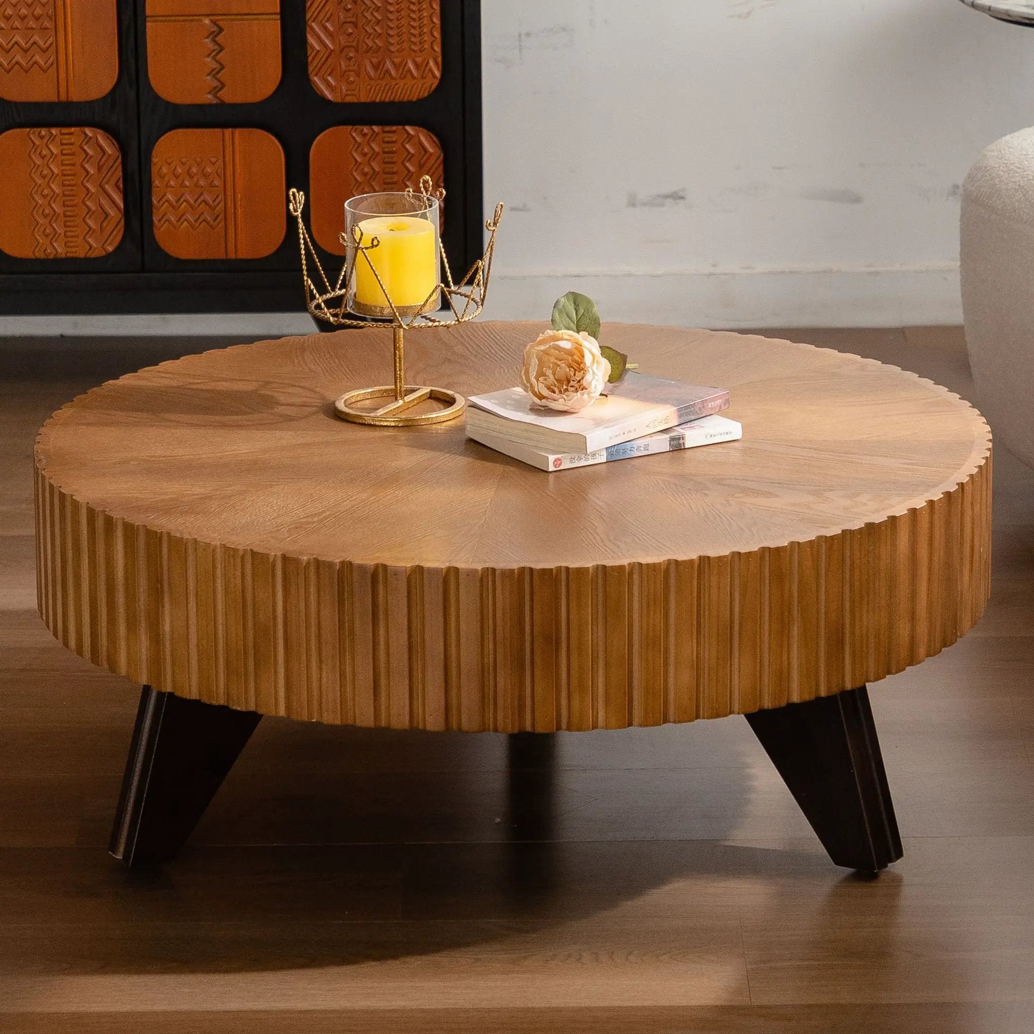 Round Retro Coffee With Solid Wood Legs by Unique Piece Furniture