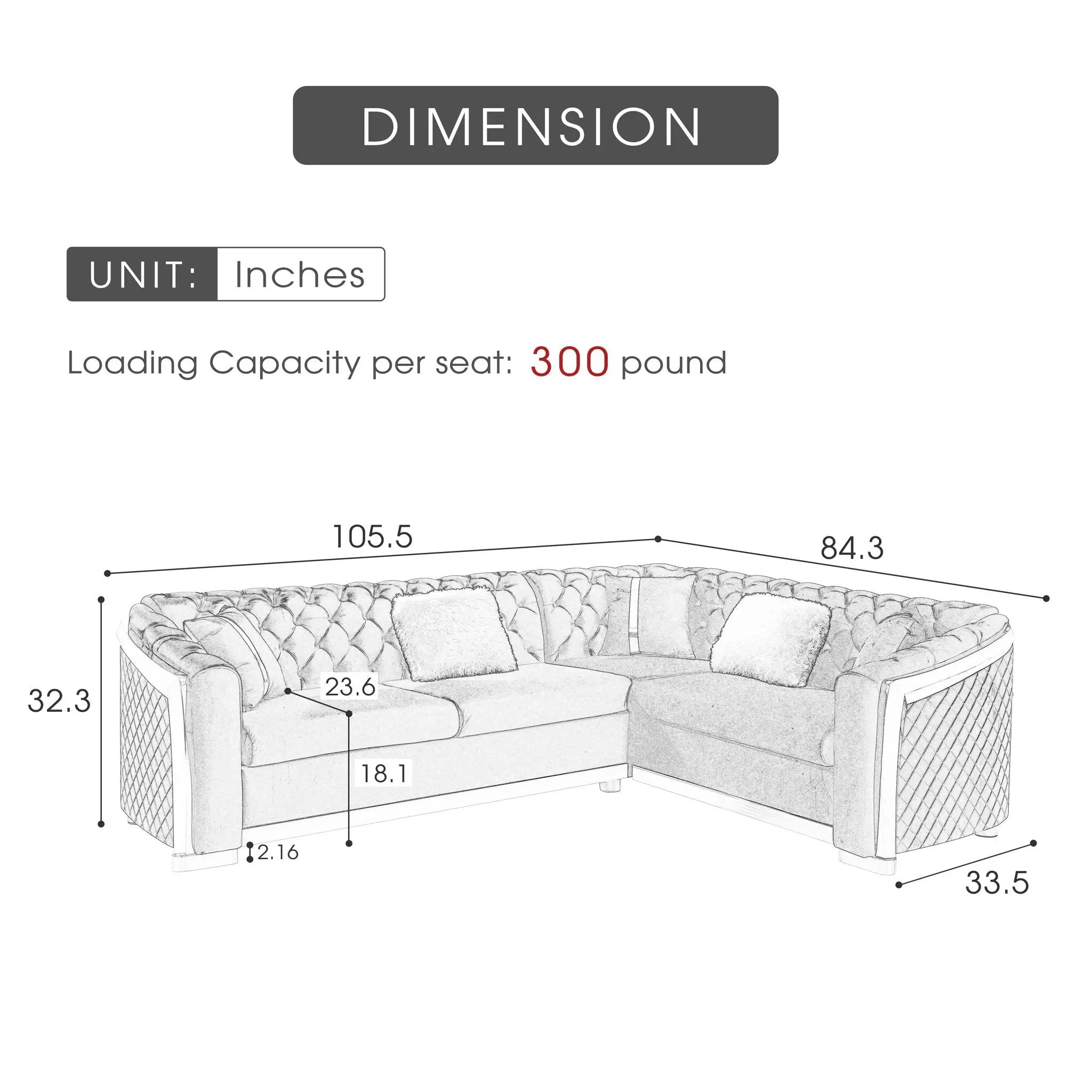 L Shaped Chesterfield Sectional Sofa With Stainless Steel Accents by Unique Piece Furniture