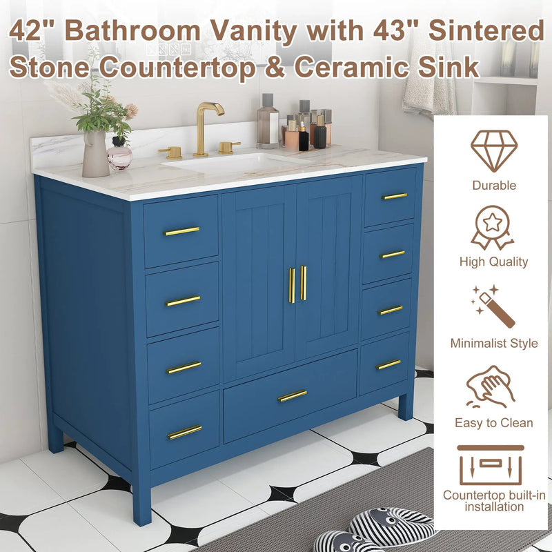42" Modern Solid Wood Bathroom Vanity with Sink by HouseOfZazla