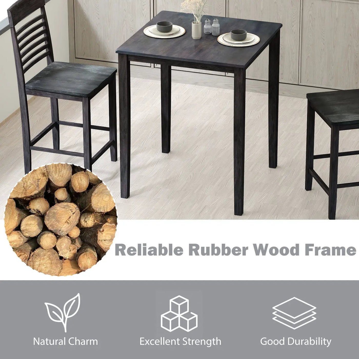 Square Dining Table with Solid Wood Frame for 4-Person by DirectDeals