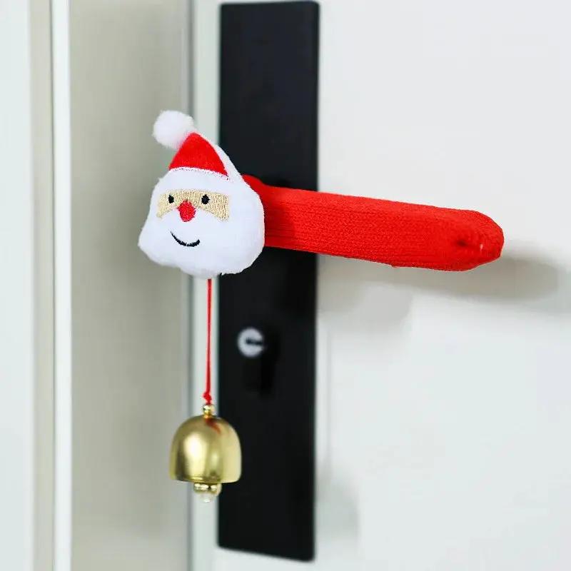 Fabric Elf Door Knocker with Golden Bell & Hook, Red/Green Christmas Door Hanger by House Of Avana