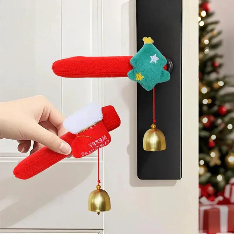 Fabric Elf Door Knocker with Golden Bell & Hook, Red/Green Christmas Door Hanger by House Of Avana