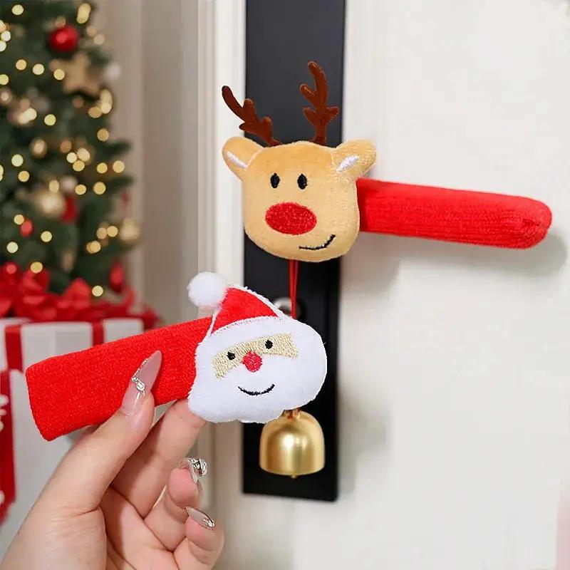 Fabric Elf Door Knocker with Golden Bell & Hook, Red/Green Christmas Door Hanger by House Of Avana