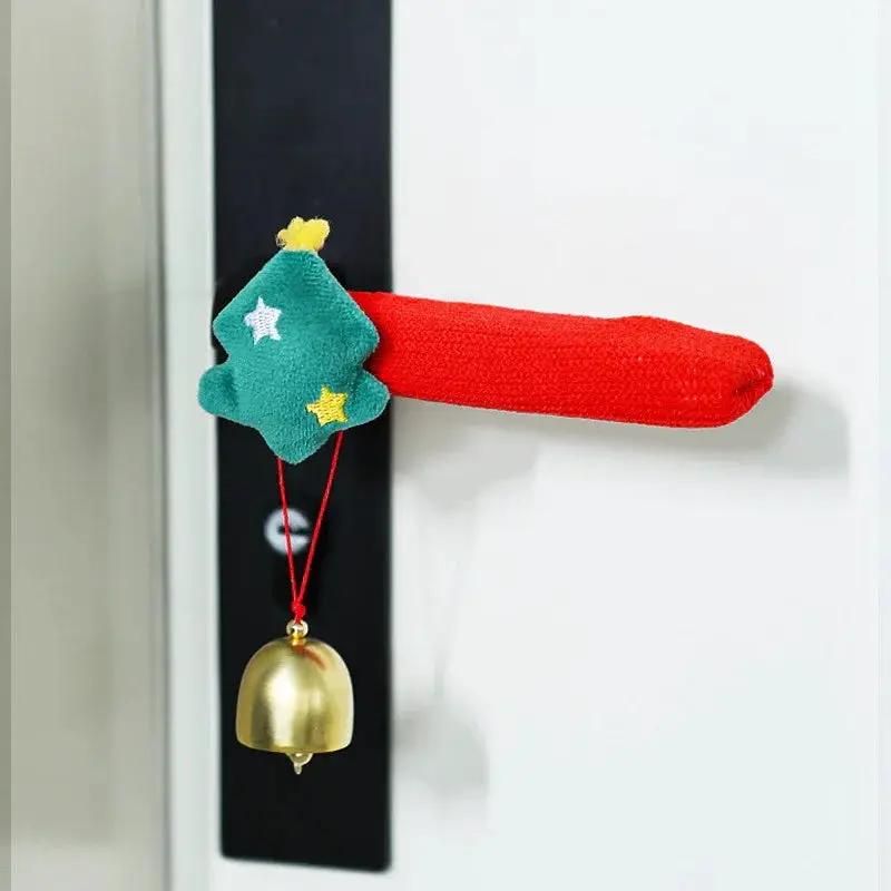 Fabric Elf Door Knocker with Golden Bell & Hook, Red/Green Christmas Door Hanger by House Of Avana