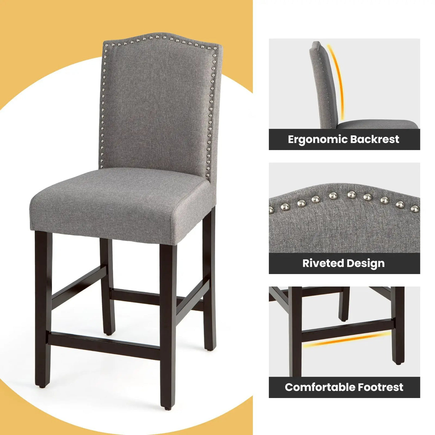 2 Pcs Fabric Nail Head Counter Height Dining Side Chairs Set by DirectDeals